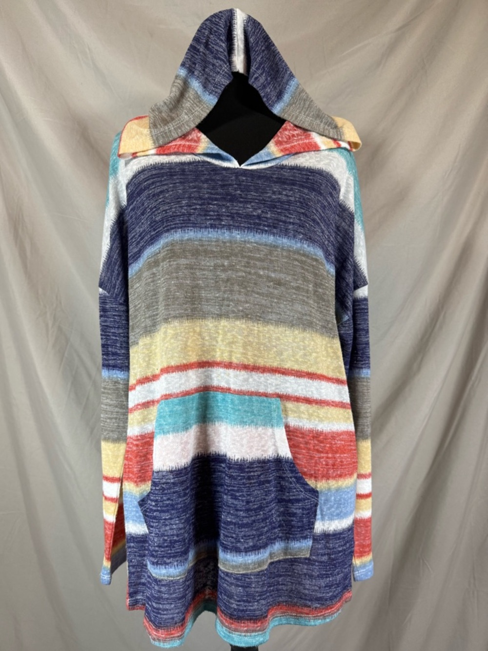 Ember Multicolored Striped Lightweight Pullover Hoodie - Medium